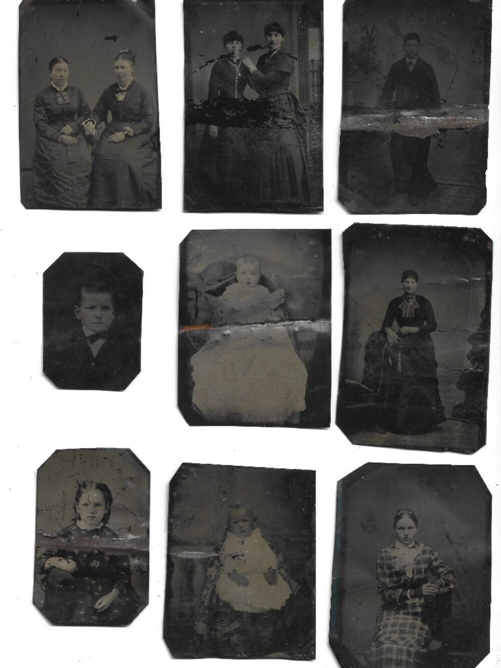 Lot of 9 Antique Tintypes Men Women Children Babies 2"-3.5" Unframed